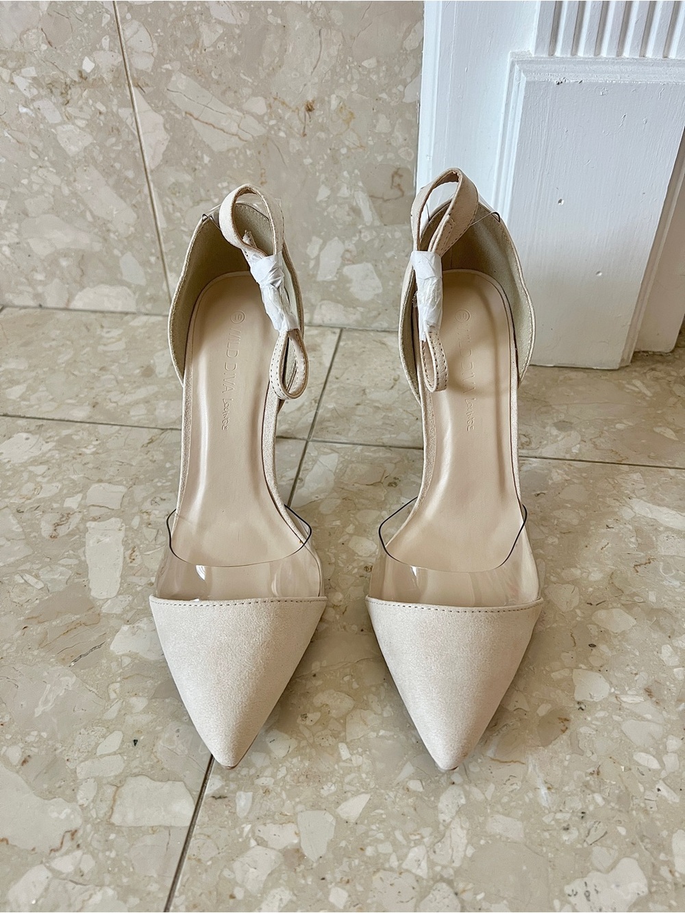 Wild Diva Cream Pointed Toe Ankle Strap Heels